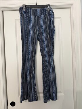 Blue Patterned Flare Pants boho chic